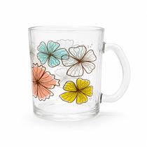 Caneca De Vidro Estampa Floral Para Café Chá 320ml - Caneca De Vidro Estampa Floral Para Café Chá 320ml -
