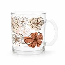 Caneca De Vidro Estampa Floral Para Café Chá 320ml - Caneca De Vidro Estampa Floral Para Café Chá 320ml -