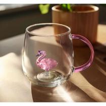 Caneca de vidro flamingo 3D rosa decorada na caixa 350ml para chá café leite com alça xícara grande fofa presente cha