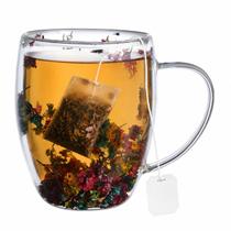 Caneca de Vidro Florido em Parede Dupla Ideal para Chá 350ml