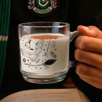 Caneca de vidro Harry Potter elementos mágicos 300ml transparente personalizada na caixa