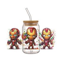 Caneca de Vidro Libbey 16oz com Adesivo 3D Avengers - Design de Desenho Animado UV DTF