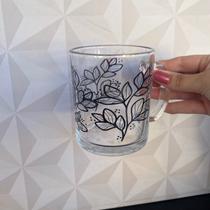 Caneca de vidro personalizada para flor preta ou colorida 320ml para chá leite café decorativa na caixa - canequinha can Caneca de vidro personalizada para flor preta ou colorida 320ml para chá leite café decorativa na caixa - canequinha can