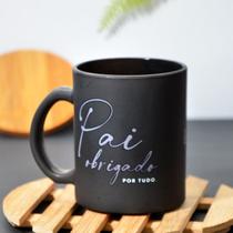 Caneca de vidro personalizada para pai com frase obrigada preta na caixa presente dia dos pais chá café leite xícara Caneca de vidro personalizada para pai com frase obrigada preta na caixa presente dia dos pais chá café leite xícara