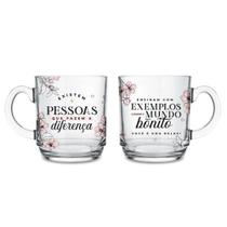 Caneca de vidro personalizada "Pessoas que fazem a diferença" 300ml para presente chá leite na caixa Caneca de vidro personalizada "Pessoas que fazem a diferença" 300ml para presente chá leite na caixa