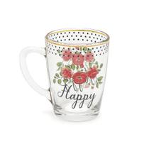 Caneca de Vidro Romance Gold Happy 300 ml