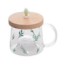 Caneca de vidro Suculenta C/ Pires Bambu 330ml Vidro Lyor