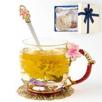 Caneca de vidro transparente AISVELDY Flower Tea Cup com colher e caixa de presente
