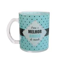 Caneca de vidro transparente com frase 380ml