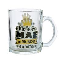 Caneca de vidro transparente com frases mãe sortidas 320ml