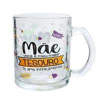 Caneca de vidro transparente com frases mãe sortidas 320ml