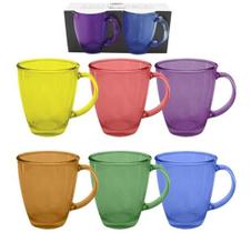 Caneca De Vidro Verona Colors Com 6 Peças Conjunto Kit Cozinha 350ml - Clink