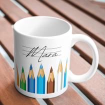 Caneca Decorativa com Design de Lápis Coloridos, Branca, Cerâmica Dia dos professores Caneca Decorativa com Design de Lápis Coloridos, Branca, Cerâmica Dia dos professores