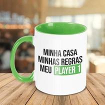 Caneca Decorativa Minha Casa Minhas Regras Meu Player 1 Verd