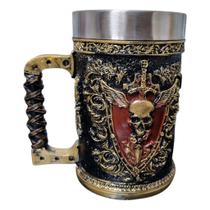 Caneca Decorativa Viking Inox Faca Na Caveira 600ml