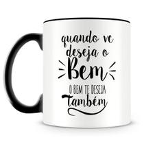 Caneca Deseje o Bem Preta - Porcelana Personalizada com Frase Inspiradora