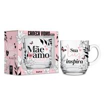 Caneca Dia Das Mães Vidro Elegance Brasfoot Mãe Sua Luz Inspira 300ml