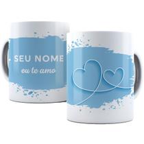 Caneca dia dos namorados coração nome personalizado azul