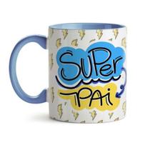 Caneca Dia dos Pais Super pai (Negro) Alça Azul Claro