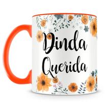 Caneca Dinda Querida Personalizada de Porcelana com Alça Laranja