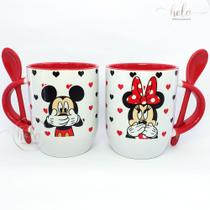 Caneca Disney -Mickey Minnie- Com Colher Vermelha Personalizada