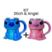 Caneca Do Stitch E Angel Casal Em Resina 3d Kit Presente Caneca Do Stitch E Angel Casal Em Resina 3d Kit Presente