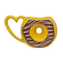 Caneca Donuts Rosquinha Cerâmica Decorada Chocolate Amarelo - Loja Coisaria