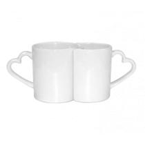 Caneca dupla alça de coração branca para sublimação Caneca dupla alça de coração branca para sublimação