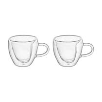 Caneca Dupla De Coração - Xicara De Cafe 6cm Kit 2un Vidro - Hauskraft