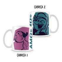 Caneca Dupla Olivia Palito e Popeye - Porcelana de Alta Resistência