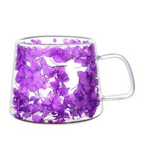 Caneca elegante de vidro floral roxo de parede dupla 180mL