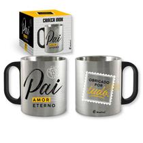 Caneca Em Aço Inox Metal Escovado Dia dos Pais Café Chopp 250ml