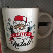 Caneca em Cerâmica Branca Feliz Natal 340 ml.