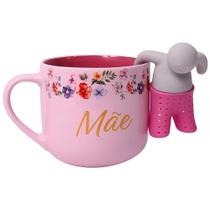 Caneca em Cerâmica com Infusor Mãe Garden Rosa 350ml - Zona Criativa