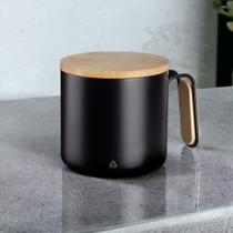 Caneca em Inox com Tampa de Bambu Parede Dupla 380ml Preta Caneca em Inox com Tampa de Bambu Parede Dupla 380ml Preta