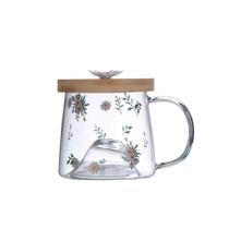 Caneca Em Vidro Borossilicato Com Pires De Bambu Daisy 330ml Lyor Caneca Em Vidro Borossilicato Com Pires De Bambu Daisy 330ml Lyor