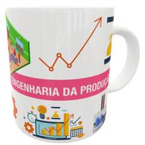 Caneca engenharia da produção rosa com nome personalizado