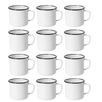 Caneca Esmaltada 350ml Grande Branca Chá Café 12 Unidades