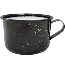 Caneca Esmaltada Grande Leiteira 600ml Caneca Rustico Preta