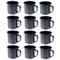 Caneca Esmaltada Retro 150Ml Vintage Jogo 12 Pcs - Preta