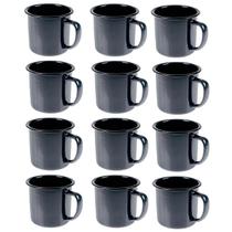 Caneca Esmaltada Retro 350ml Preta Vintage Jogo 12 Pcs