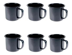 Caneca Esmaltada Retro 350ml Preta Vintage Jogo 6 Unidades