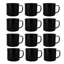 Caneca Esmaltada Retro 350ml Preto Vintage Jogo 12 Pcs