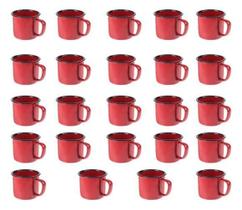 Caneca Esmaltada Retro 350Ml Vermelha Vintage Jogo 24 Pcs