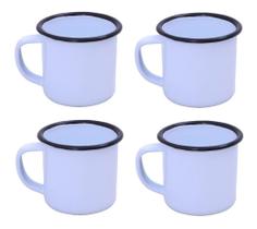 Caneca Esmaltada Retro 80ml Branca Vintage Jogo 4 Unidades