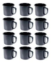 Caneca Esmaltada Retro 80ml Preta Vintage Jogo 12 Unidades