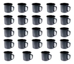 Caneca Esmaltada Retro 80ml Preta Vintage Jogo 24 Peças