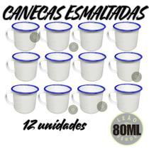 Caneca Esmaltada Retro Antiga Branca 80ml 12 Unidades Agata