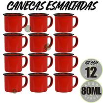 Caneca Esmaltada Retro Antiga Vermelha 80ml 12 Unidades