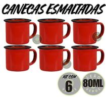 Caneca Esmaltada Retro Antiga Vermelha 80ml 6 Unidades Caneca Esmaltada Retro Antiga Vermelha 80ml 6 Unidades